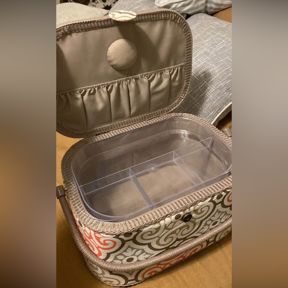 Patterned Storage Sewing Box with Handle - Picture 2 of 2